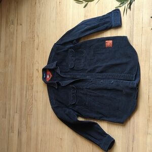 Y2K Men's Tommy Hilfiger Dark Blue Corduroy Overshirt with Orange Label Size M